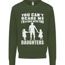 Dad With Two Daughters Funny Fathers Day Mens Sweatshirt Jumper Forest Green