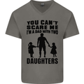 Dad With Two Daughters Funny Fathers Day Mens V-Neck Cotton T-Shirt Charcoal