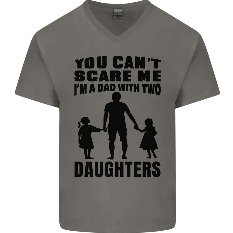 Dad With Two Daughters Funny Fathers Day Mens V-Neck Cotton T-Shirt Charcoal