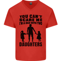 Dad With Two Daughters Funny Fathers Day Mens V-Neck Cotton T-Shirt Red