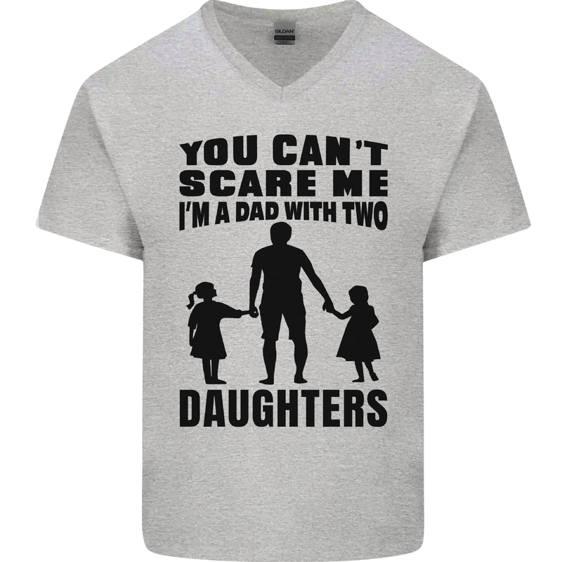 Dad With Two Daughters Funny Fathers Day Mens V-Neck Cotton T-Shirt Sports Grey