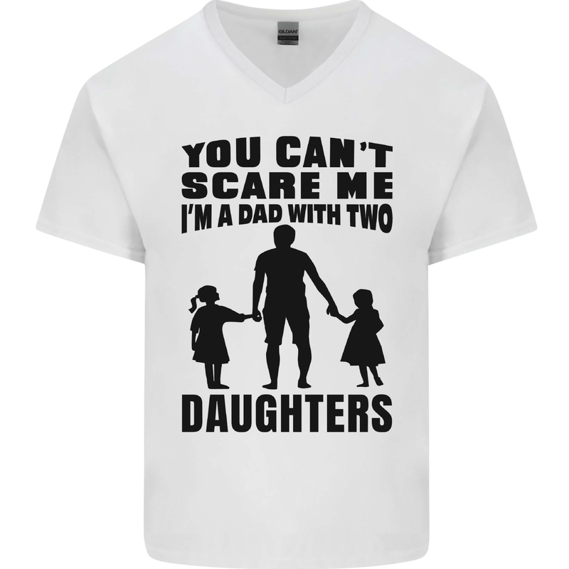 Dad With Two Daughters Funny Fathers Day Mens V-Neck Cotton T-Shirt White