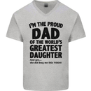 Dad of the Greatest Daughter Fathers Day Mens V-Neck Cotton T-Shirt Sports Grey