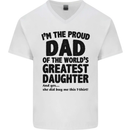 Dad of the Greatest Daughter Fathers Day Mens V-Neck Cotton T-Shirt White