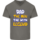 Dad the Man the Myth the Legend Fathers Day Mens V-Neck Cotton T-Shirt Charcoal