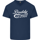 Daddy Est. 2022 Funny Father's Day Mens V-Neck Cotton T-Shirt Navy Blue