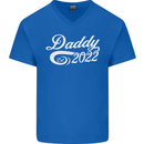 Daddy Est. 2022 Funny Father's Day Mens V-Neck Cotton T-Shirt Royal Blue