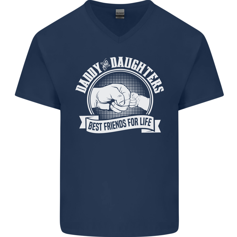 Daddy & Daughters Best Friends Father's Day Mens V-Neck Cotton T-Shirt Navy Blue