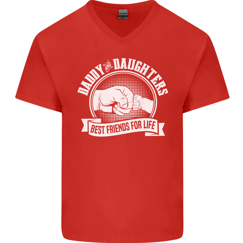 Daddy & Daughters Best Friends Father's Day Mens V-Neck Cotton T-Shirt Red