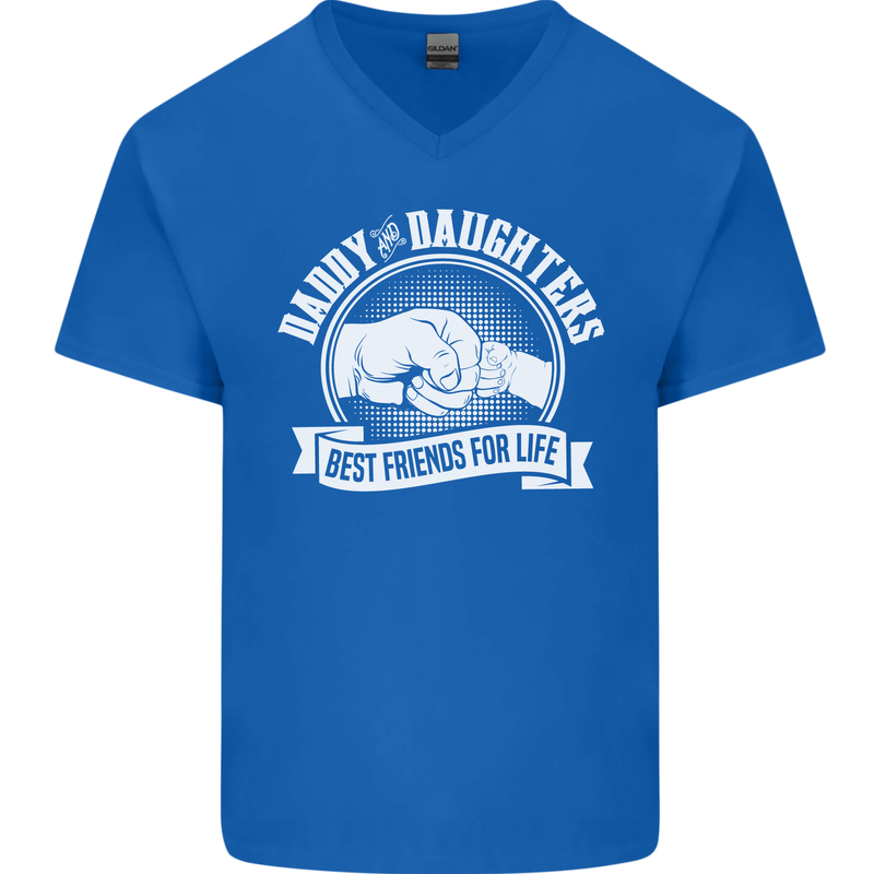 Daddy & Daughters Best Friends Father's Day Mens V-Neck Cotton T-Shirt Royal Blue