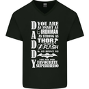 Daddy's Favourite Superhero Father's Day Mens V-Neck Cotton T-Shirt Black