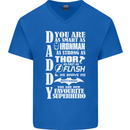 Daddy's Favourite Superhero Father's Day Mens V-Neck Cotton T-Shirt Royal Blue