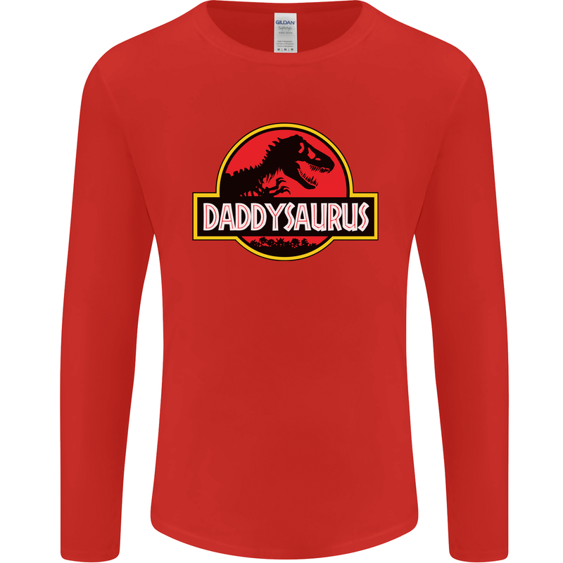 Daddysaurus Funny Father's Day Daddy Mens Long Sleeve T-Shirt Red