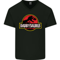 Daddysaurus Funny Father's Day Daddy Mens V-Neck Cotton T-Shirt Black