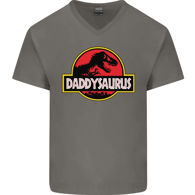 Daddysaurus Funny Father's Day Daddy Mens V-Neck Cotton T-Shirt Charcoal