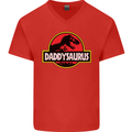 Daddysaurus Funny Father's Day Daddy Mens V-Neck Cotton T-Shirt Red