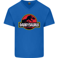 Daddysaurus Funny Father's Day Daddy Mens V-Neck Cotton T-Shirt Royal Blue
