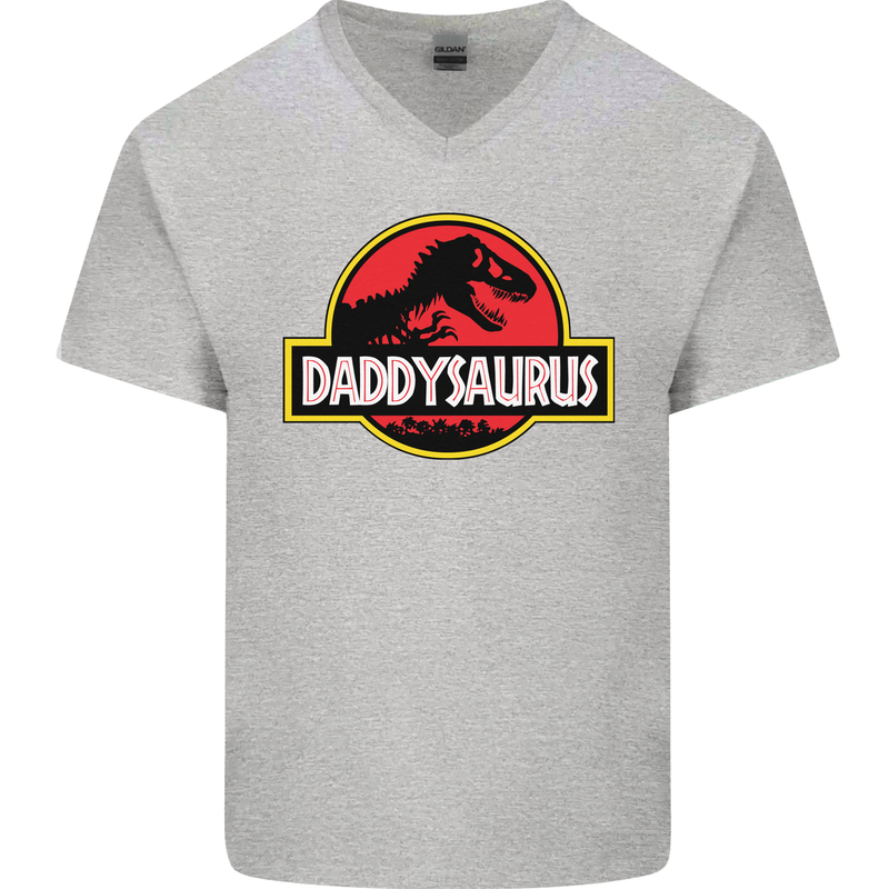 Daddysaurus Funny Father's Day Daddy Mens V-Neck Cotton T-Shirt Sports Grey