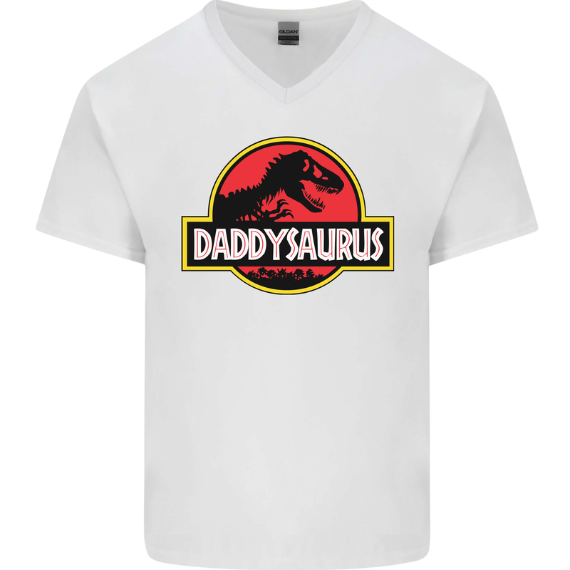 Daddysaurus Funny Father's Day Daddy Mens V-Neck Cotton T-Shirt White