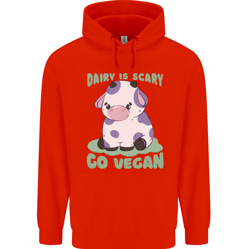 Dairy Is Scary Go Vegan Funny Mens 80% Cotton Hoodie Bright Red