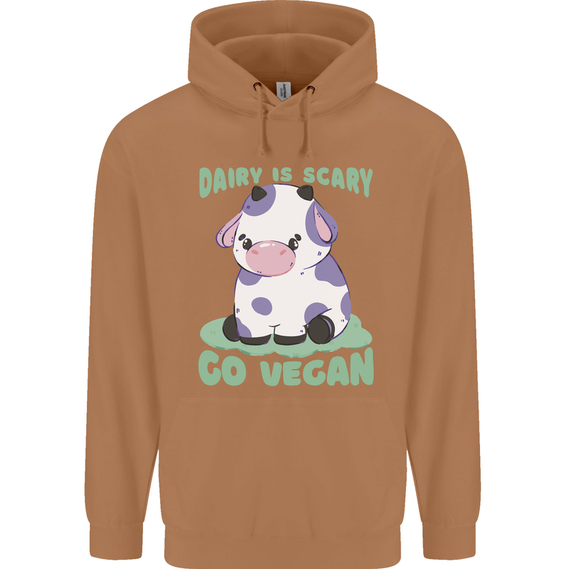 Dairy Is Scary Go Vegan Funny Mens 80% Cotton Hoodie Caramel Latte