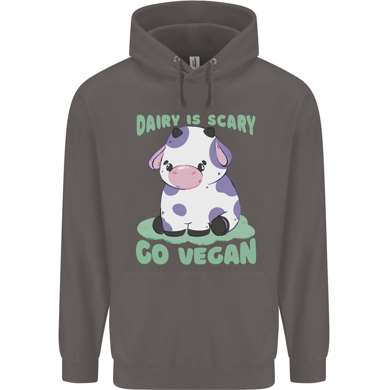Dairy Is Scary Go Vegan Funny Mens 80% Cotton Hoodie Charcoal