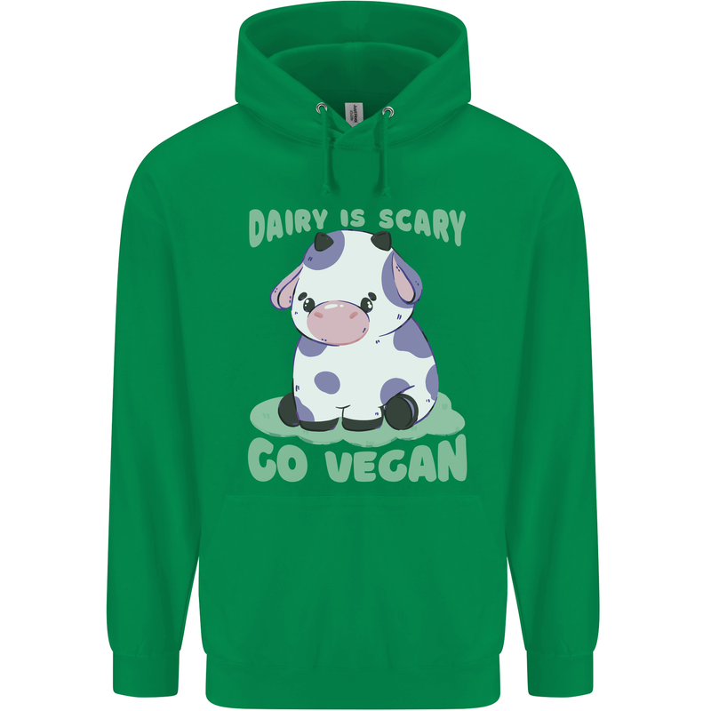 Dairy Is Scary Go Vegan Funny Mens 80% Cotton Hoodie Irish Green