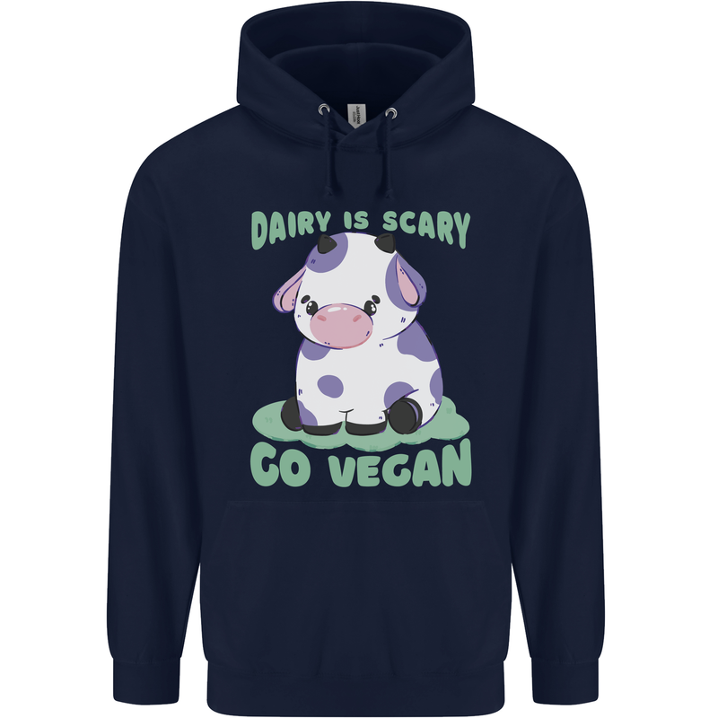 Dairy Is Scary Go Vegan Funny Mens 80% Cotton Hoodie Navy Blue