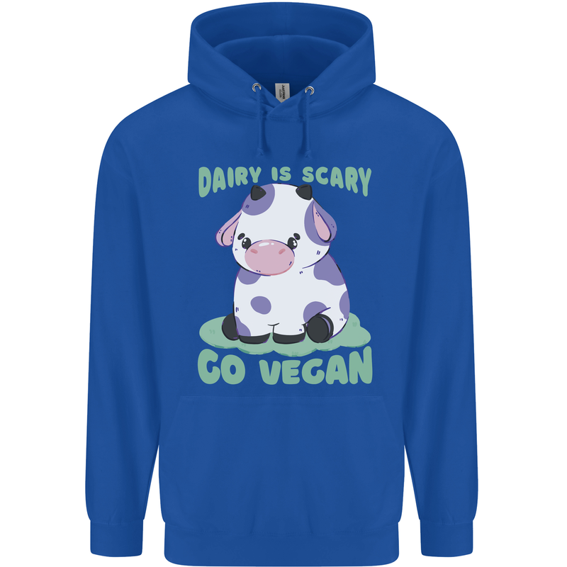 Dairy Is Scary Go Vegan Funny Mens 80% Cotton Hoodie Royal Blue