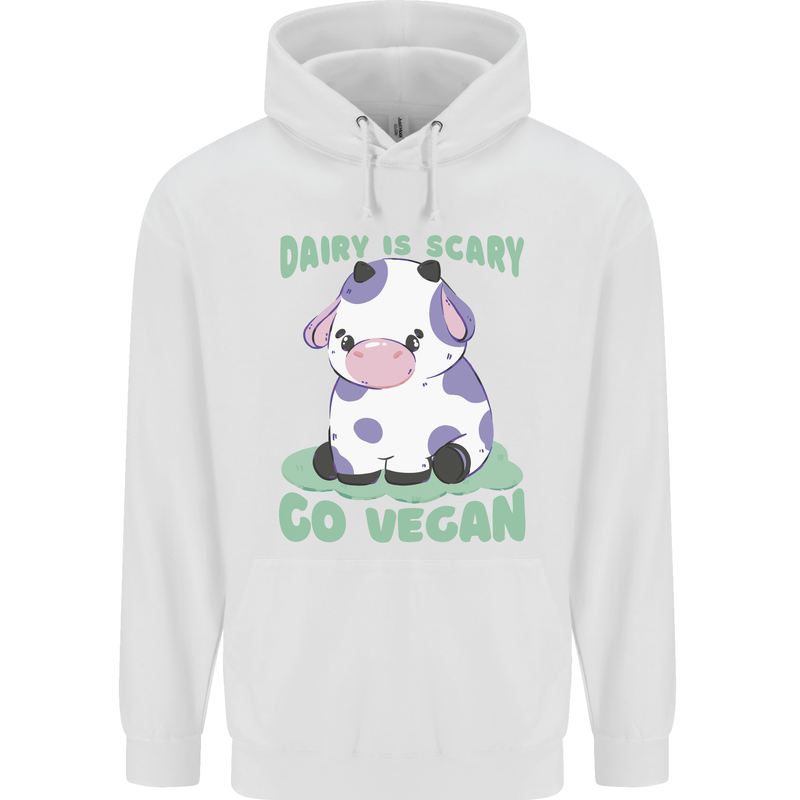 Dairy Is Scary Go Vegan Funny Mens 80% Cotton Hoodie White