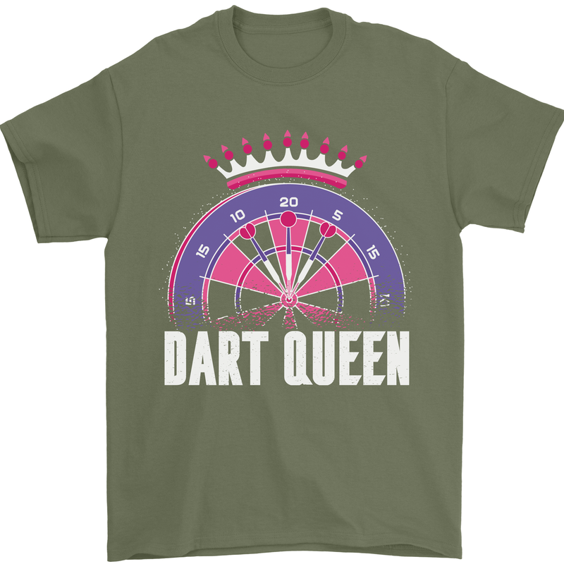 Darts Queen Funny Mens T-Shirt Cotton Gildan Military Green