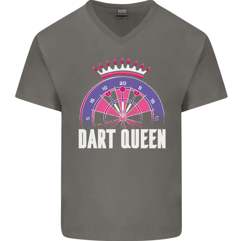 Darts Queen Funny Mens V-Neck Cotton T-Shirt Charcoal