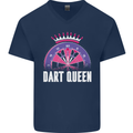 Darts Queen Funny Mens V-Neck Cotton T-Shirt Navy Blue