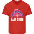 Darts Queen Funny Mens V-Neck Cotton T-Shirt Red