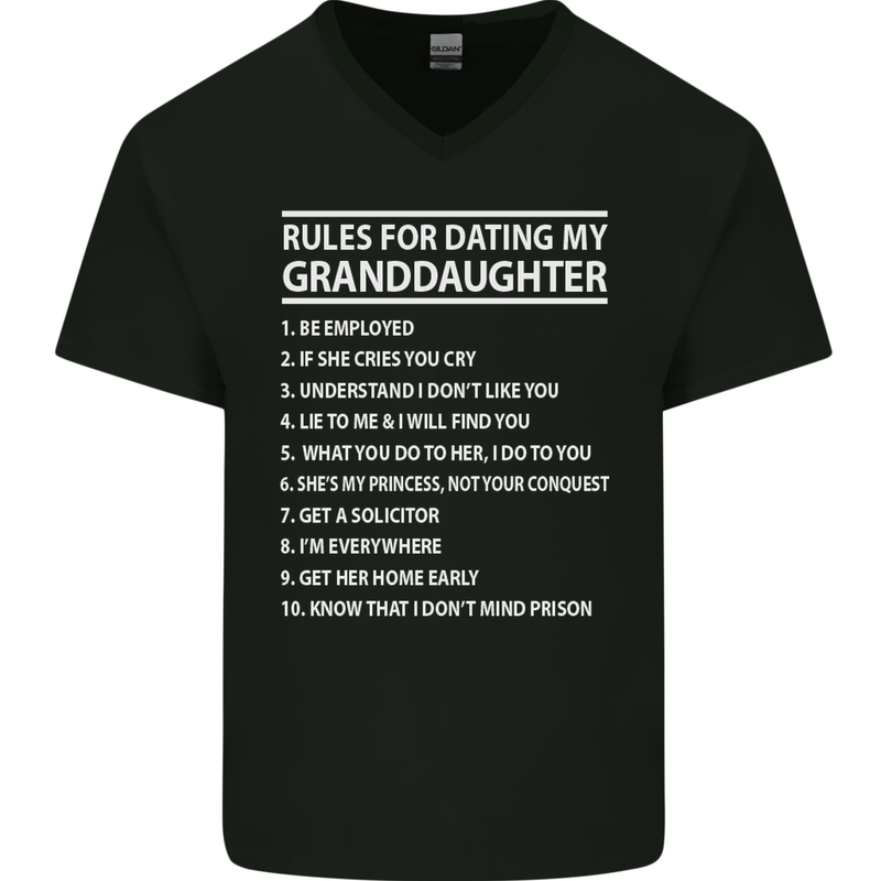 Dating My Granddaughter Grandparent's Day Mens V-Neck Cotton T-Shirt Black