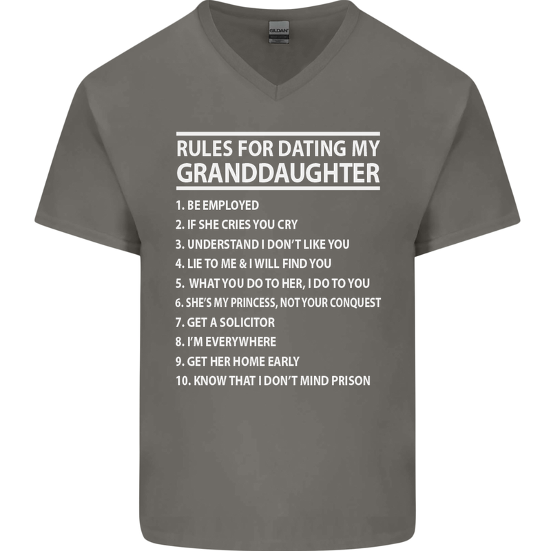 Dating My Granddaughter Grandparent's Day Mens V-Neck Cotton T-Shirt Charcoal