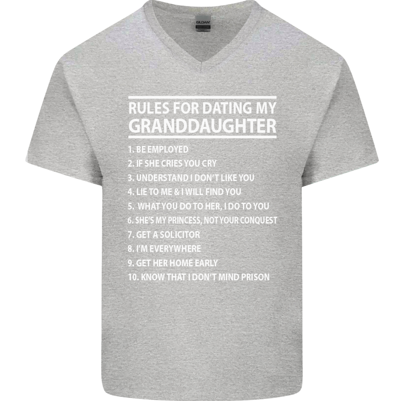 Dating My Granddaughter Grandparent's Day Mens V-Neck Cotton T-Shirt Sports Grey