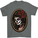 Day of the Dead La Catrina DOTD Sugar Skull Mens T-Shirt Cotton Gildan Charcoal