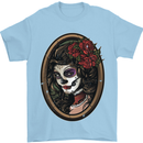 Day of the Dead La Catrina DOTD Sugar Skull Mens T-Shirt Cotton Gildan Light Blue
