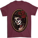 Day of the Dead La Catrina DOTD Sugar Skull Mens T-Shirt Cotton Gildan Maroon