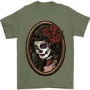 Day of the Dead La Catrina DOTD Sugar Skull Mens T-Shirt Cotton Gildan Military Green
