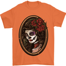 Day of the Dead La Catrina DOTD Sugar Skull Mens T-Shirt Cotton Gildan Orange