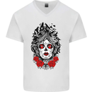 Day of the Dead Sugar Skull DOTD Mexico Mens V-Neck Cotton T-Shirt White