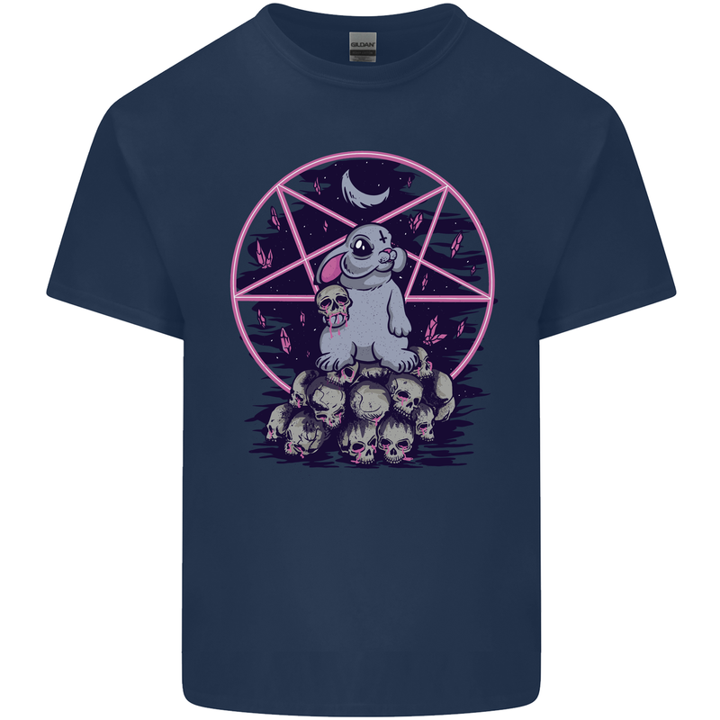 Demonic Satanic Rabbit With Skulls Mens Cotton T-Shirt Tee Top Navy Blue