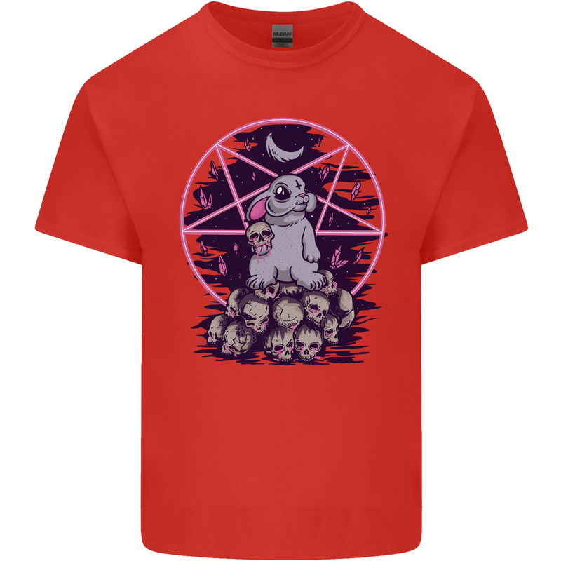 Demonic Satanic Rabbit With Skulls Mens Cotton T-Shirt Tee Top Red