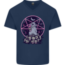Demonic Satanic Rabbit With Skulls Mens V-Neck Cotton T-Shirt Navy Blue