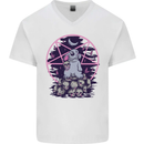 Demonic Satanic Rabbit With Skulls Mens V-Neck Cotton T-Shirt White