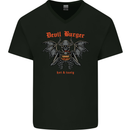 Devil Burger Demon Satan Grim Reaper BBQ Mens V-Neck Cotton T-Shirt Black