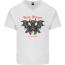 Devil Burger Demon Satan Grim Reaper BBQ Mens V-Neck Cotton T-Shirt White