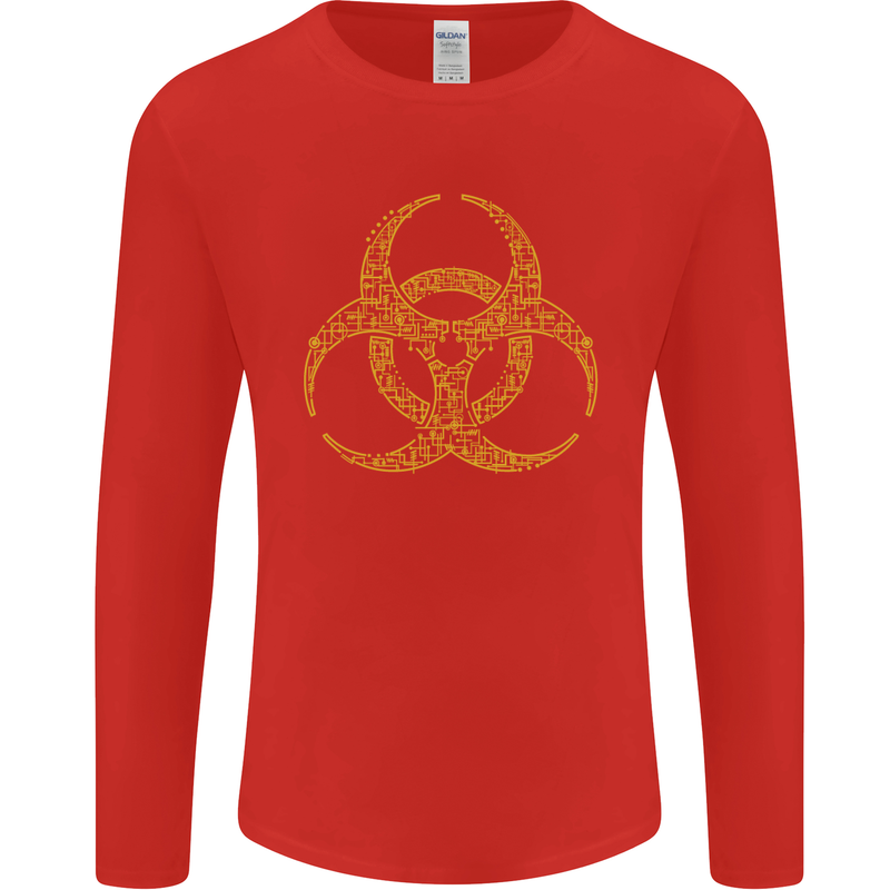 Digital Biohazard Gaming Gamer Zombie Mens Long Sleeve T-Shirt Red